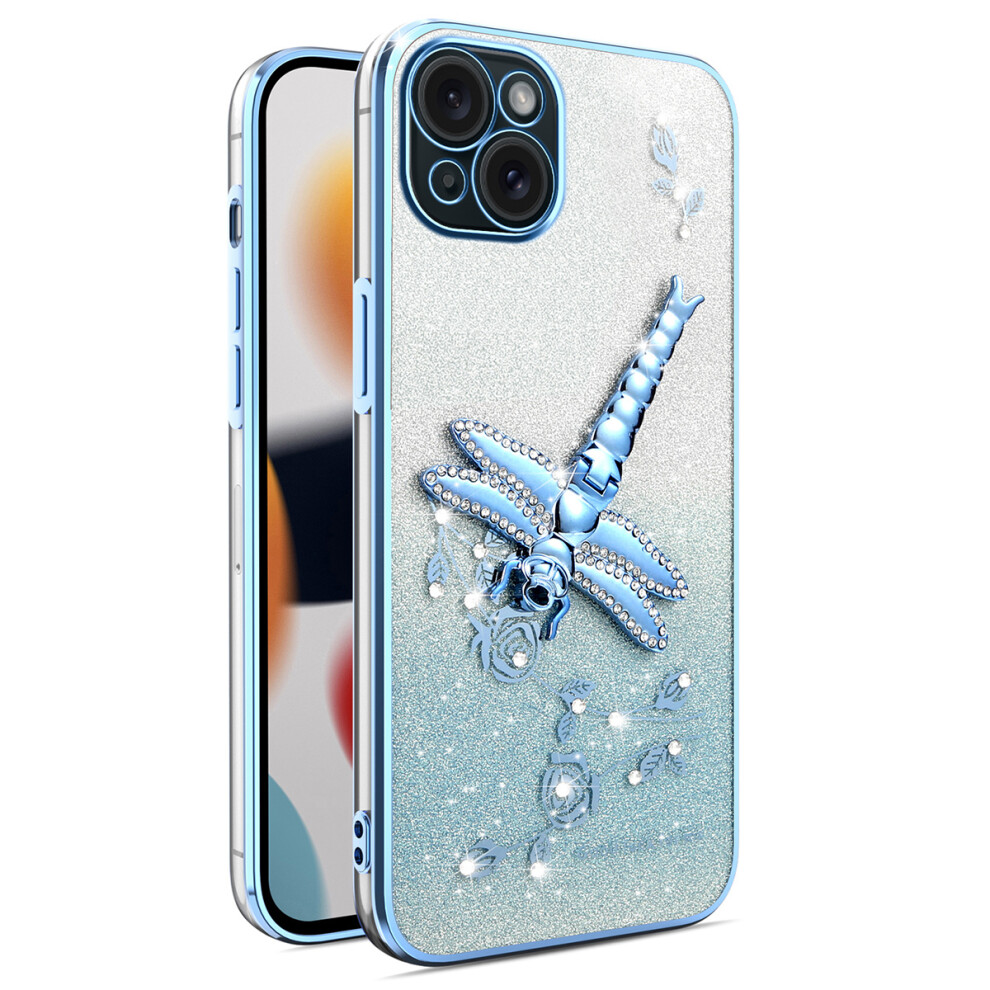 (Iphone 13, ) Kadem For Iphone 13 Case Dragonfly Kickstand Tpu Flowers Glitter Phone Cover Blue 6914287530959