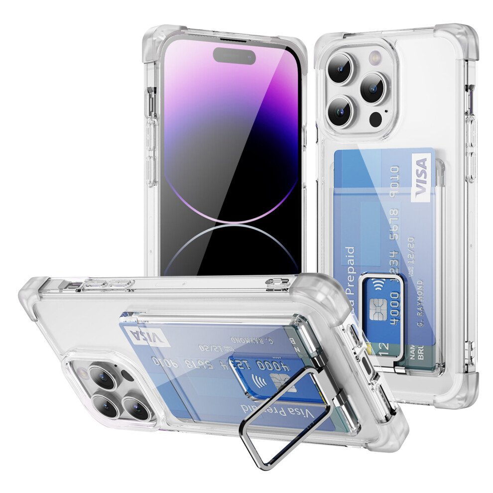 (Iphone 14 Pro, Transparent) For Iphone 14 Pro Case Reinforced Corners Tpu+Acrylic Phone Cover With Kickstand Card Holder 6914283984404