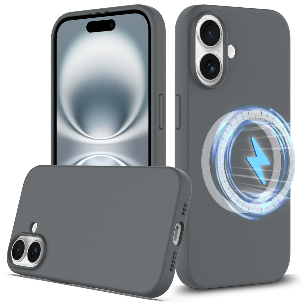 (Iphone 16, ) For Iphone 16 Case Compatible With Magsafe Liquid Silicone Phone Cover With Camera Touch Control Button Grey 6914280930749