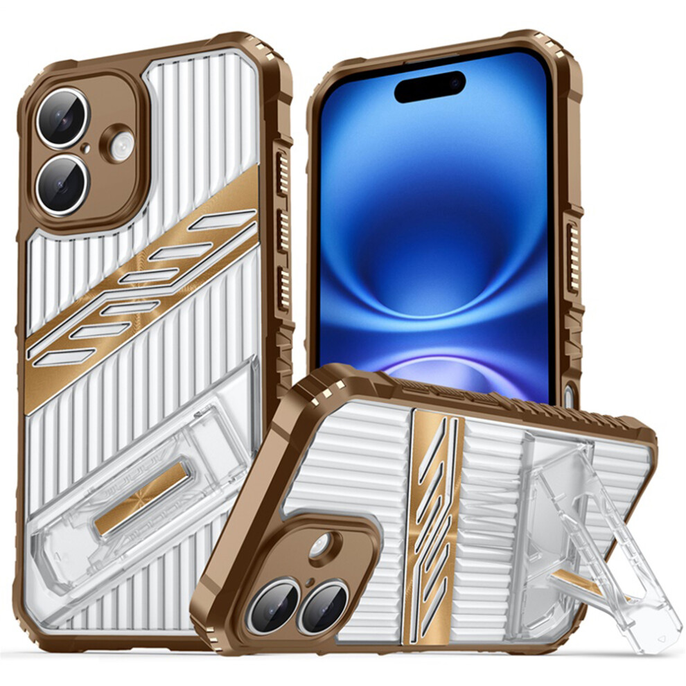 (Iphone 16, Desert ) For Iphone 16 Case Folding Kickstand Pc+Tpu Anti Drop Phone Cover Gold 6914287309791