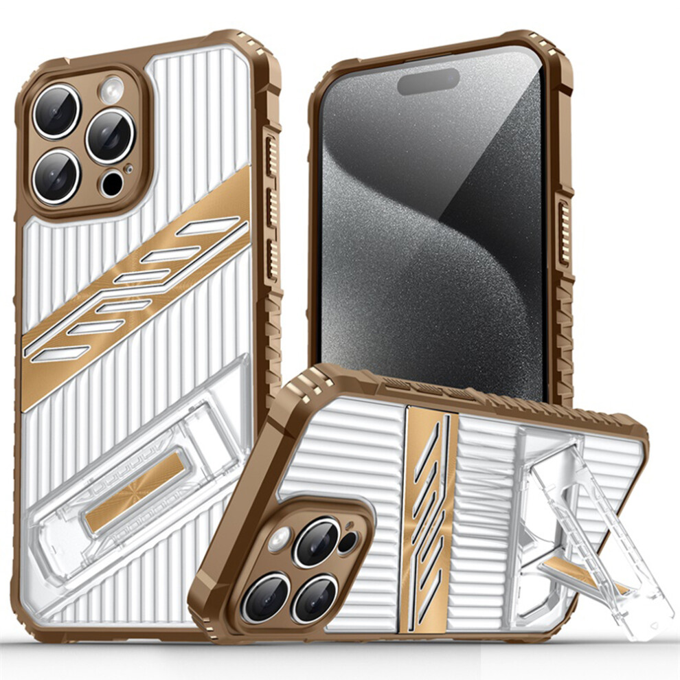 (Iphone 15 Pro, Desert ) For Iphone 15 Pro Case Folding Kickstand Pc+Tpu Anti Drop Phone Cover Gold 6914288181846