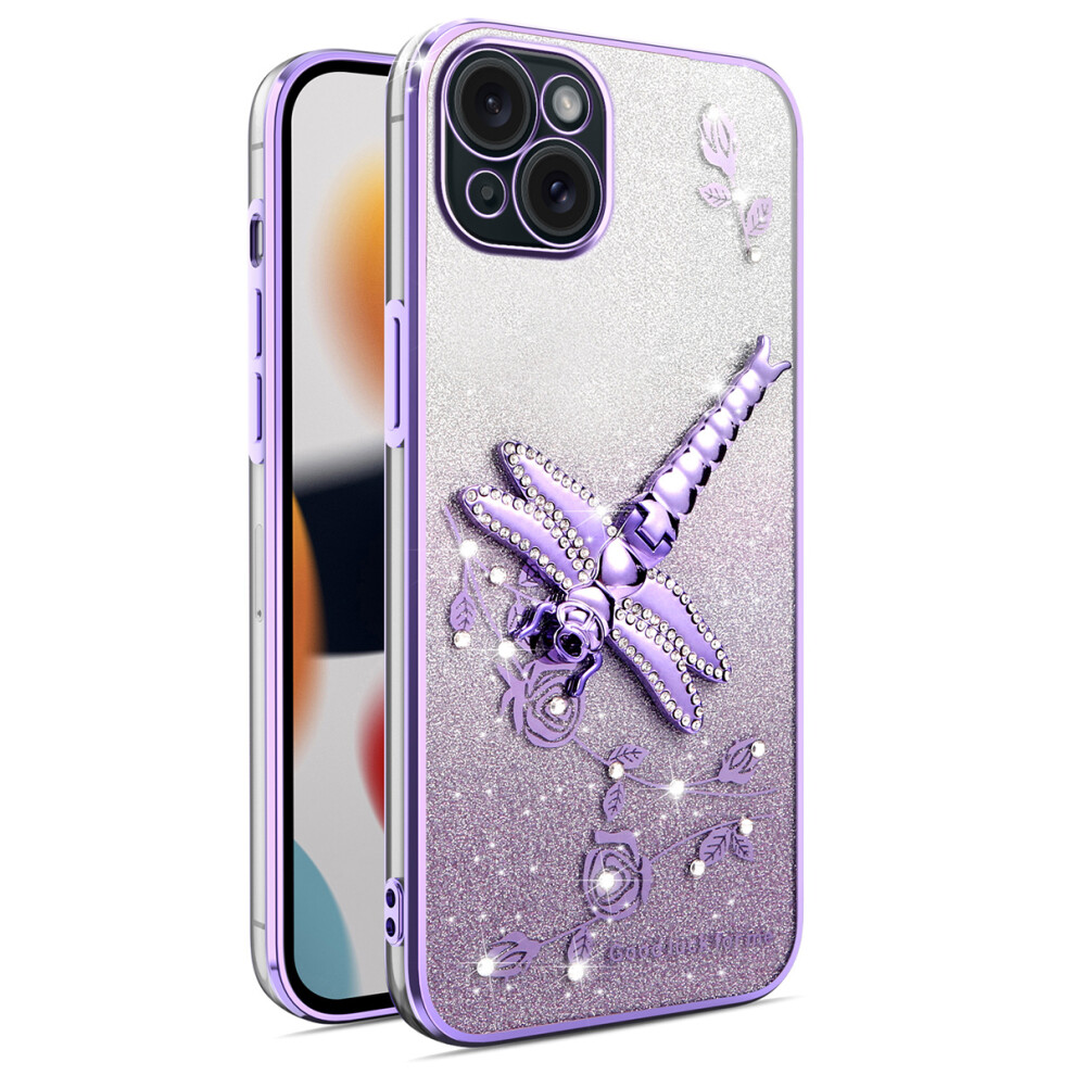 (Iphone 14, ) Kadem For Iphone 14 Case Dragonfly Kickstand Tpu Flowers Glitter Phone Cover Purple 6914289797008