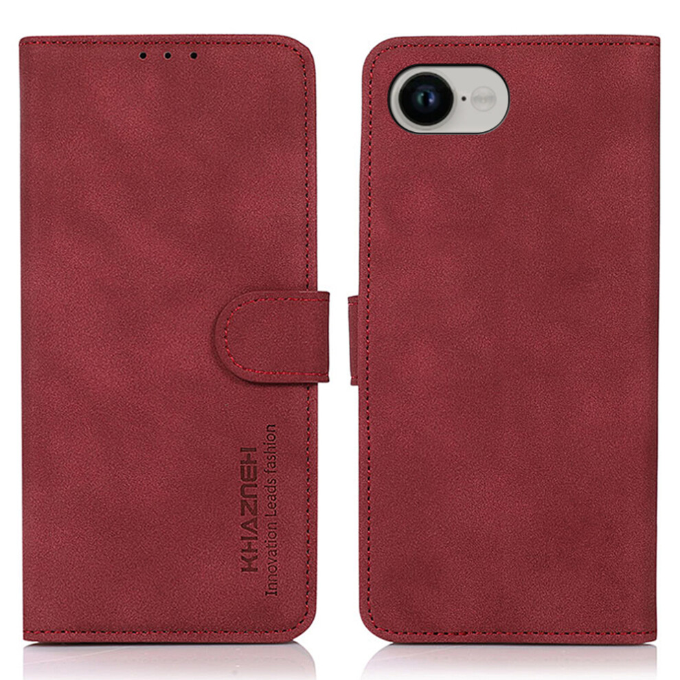 (Iphone 16E, ) Khazneh For Iphone 16E Case Pu Leather Wallet Stand Phone Cover Red 6914289535235