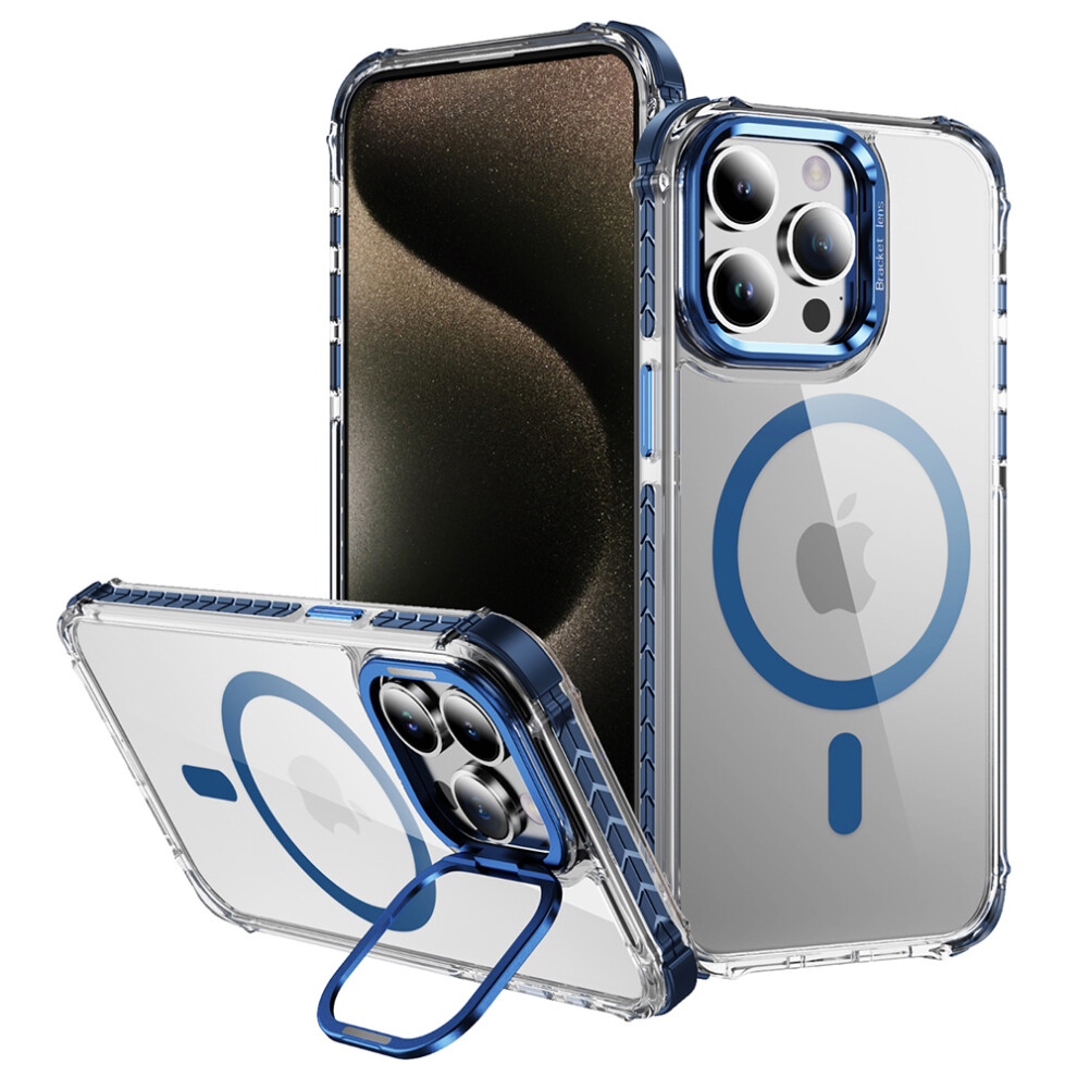 (Iphone 12 6.1 Inch, ) For Iphone 12/12 Pro Clear Phone Case With Lens Kickstand Cover Compatible With Magsafe Blue 6914283227235