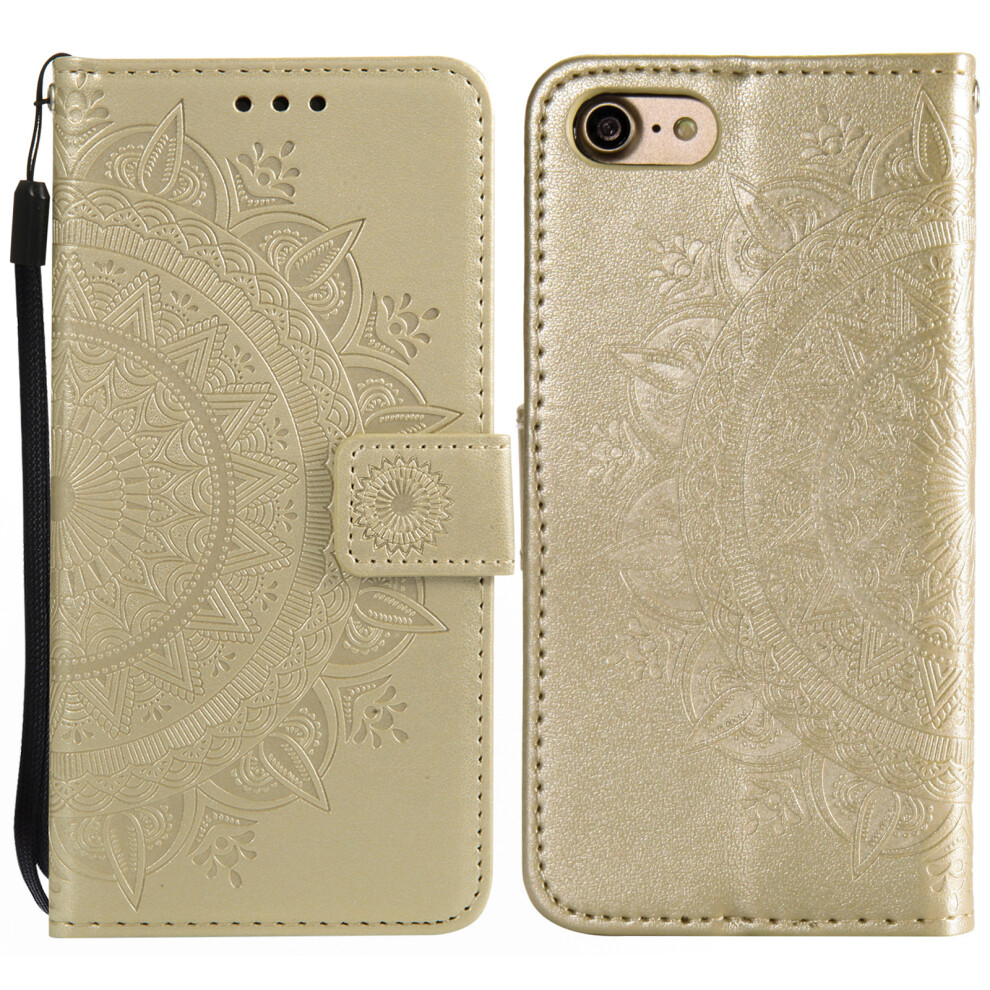 (Iphone 16E, ) For Iphone 16E Stand Case Imprinted Totem Pu Leather Wallet Phone Cover Gold 6914286134479
