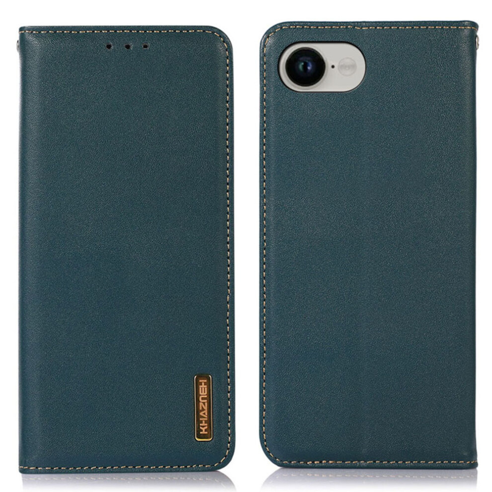 (Iphone 16E, ) Khazneh For Iphone 16E Case Wallet Genuine Cow Leather Phone Cover Nappa Texture Green 6914289261813