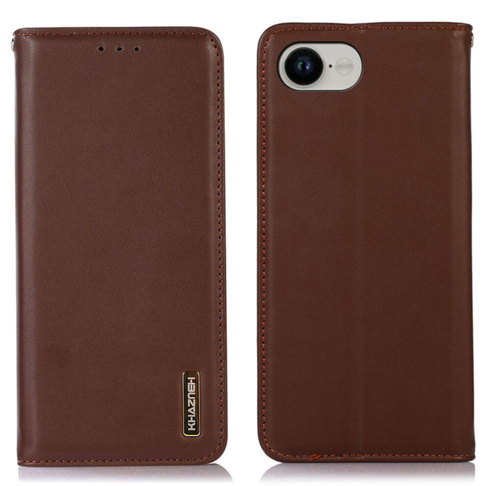 (Iphone 16E, ) Khazneh For Iphone 16E Case Wallet Genuine Cow Leather Phone Cover Nappa Texture Brown 6914282216056