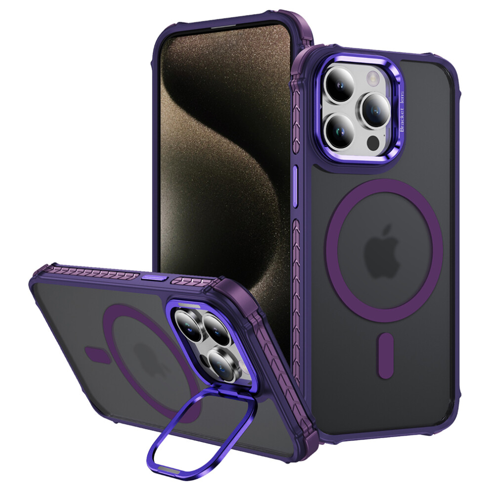 (Iphone 12 Pro 6.1 Inch, ) For Iphone 12 Pro/12 Case With Lens Kickstand Matte Phone Back Cover Compatible With Magsafe Purple 6914286196989