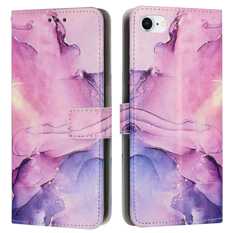 (Iphone 16E, ) For Iphone 16E Stand Case Marble Pattern Pu Leather Wallet Phone Cover Purple 6914289174298