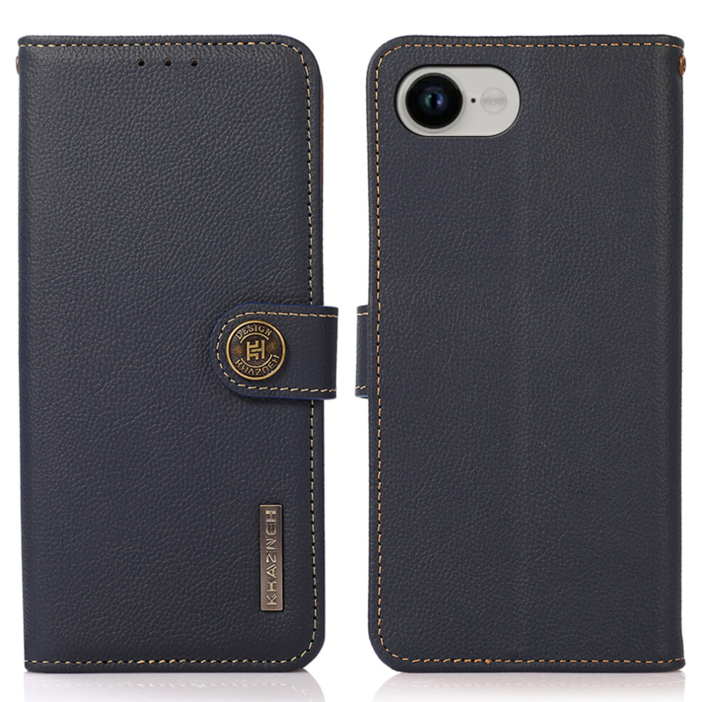 (Iphone 16E, ) Khazneh For Iphone 16E Case Genuine Cow Leather Wallet Phone Cover Blue 6914289773842