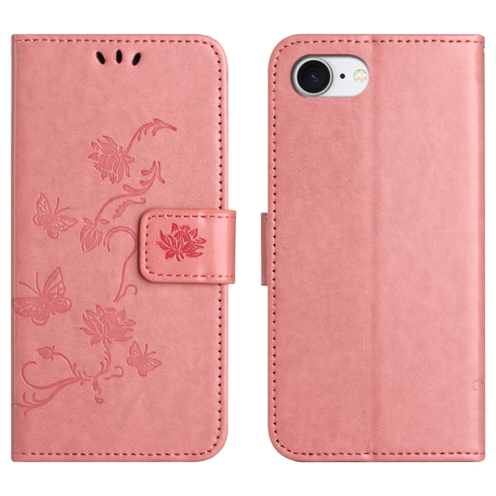 (Iphone 16E, ) For Iphone 16E Case Wallet Stand Imprinted Butterfly Flower Pu Leather Phone Cover Pink 6914286583000
