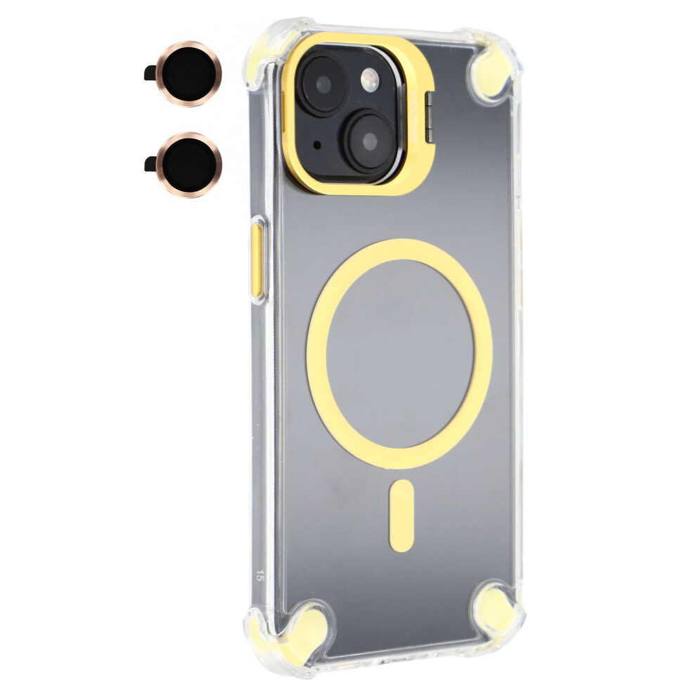 (Iphone 15, ) For Iphone 15 Magnetic Clear Case Shockproof Hybrid Phone Shell With Camera Lens Frame Kickstand Gold 6914283055999
