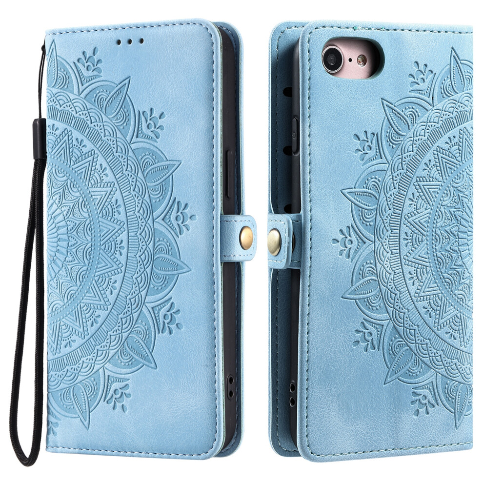 (Iphone 16E, Lake ) Style 016 For Iphone 16E Case Skin Feel Totem Imprinted Wallet Leather Phone Cover Blue 6914288552349