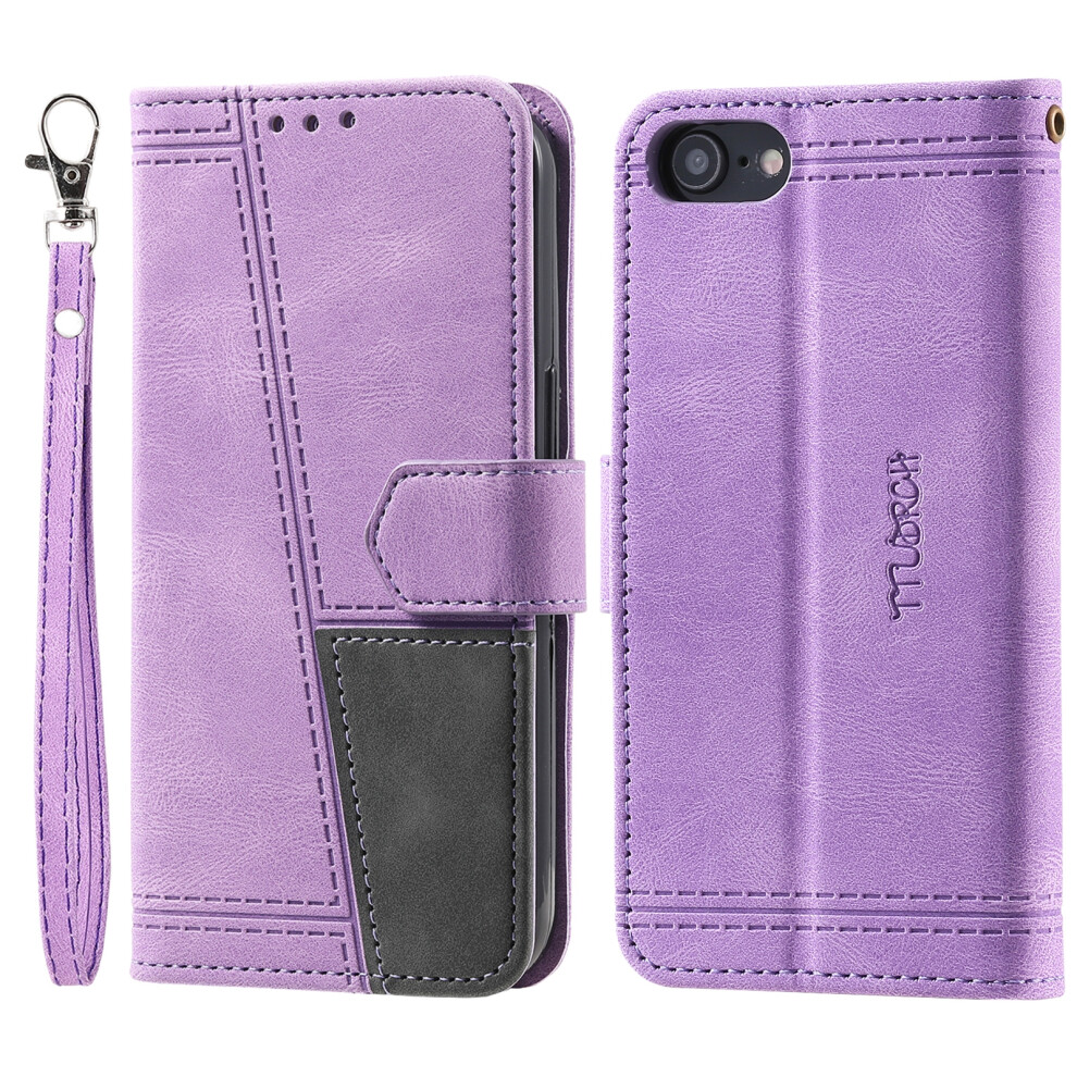 (Iphone 16E, ) Ttudrch Style 004 For Iphone 16E Leather Case Rfid Blocking Wallet Stand Phone Cover With Strap Purple 6914286510457
