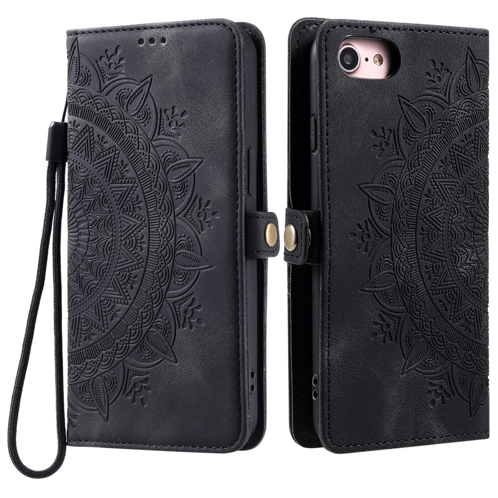 (Iphone 16E, ) Style 016 For Iphone 16E Case Skin Feel Totem Imprinted Wallet Leather Phone Cover Black 6914281376249