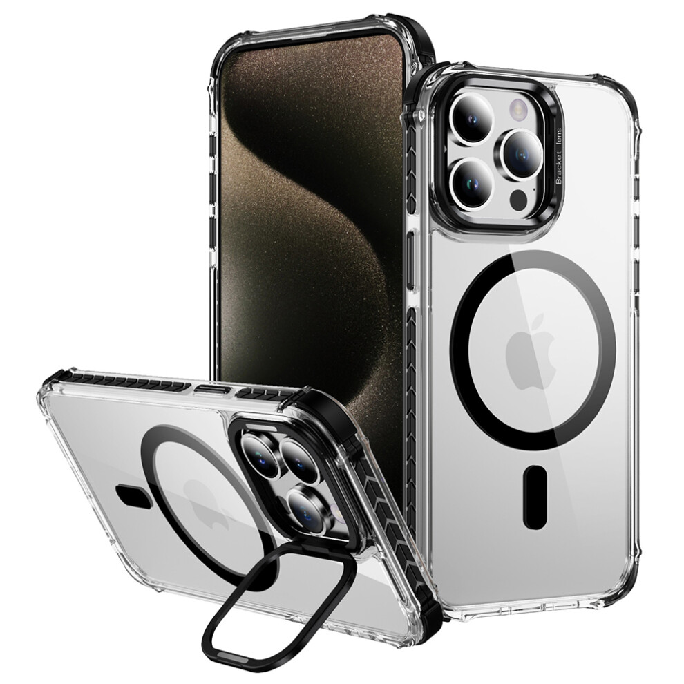 (Iphone 13 Pro Max, ) For Iphone 13 Pro Max Clear Phone Case With Lens Kickstand Cover Compatible With Magsafe Black 6914288251747