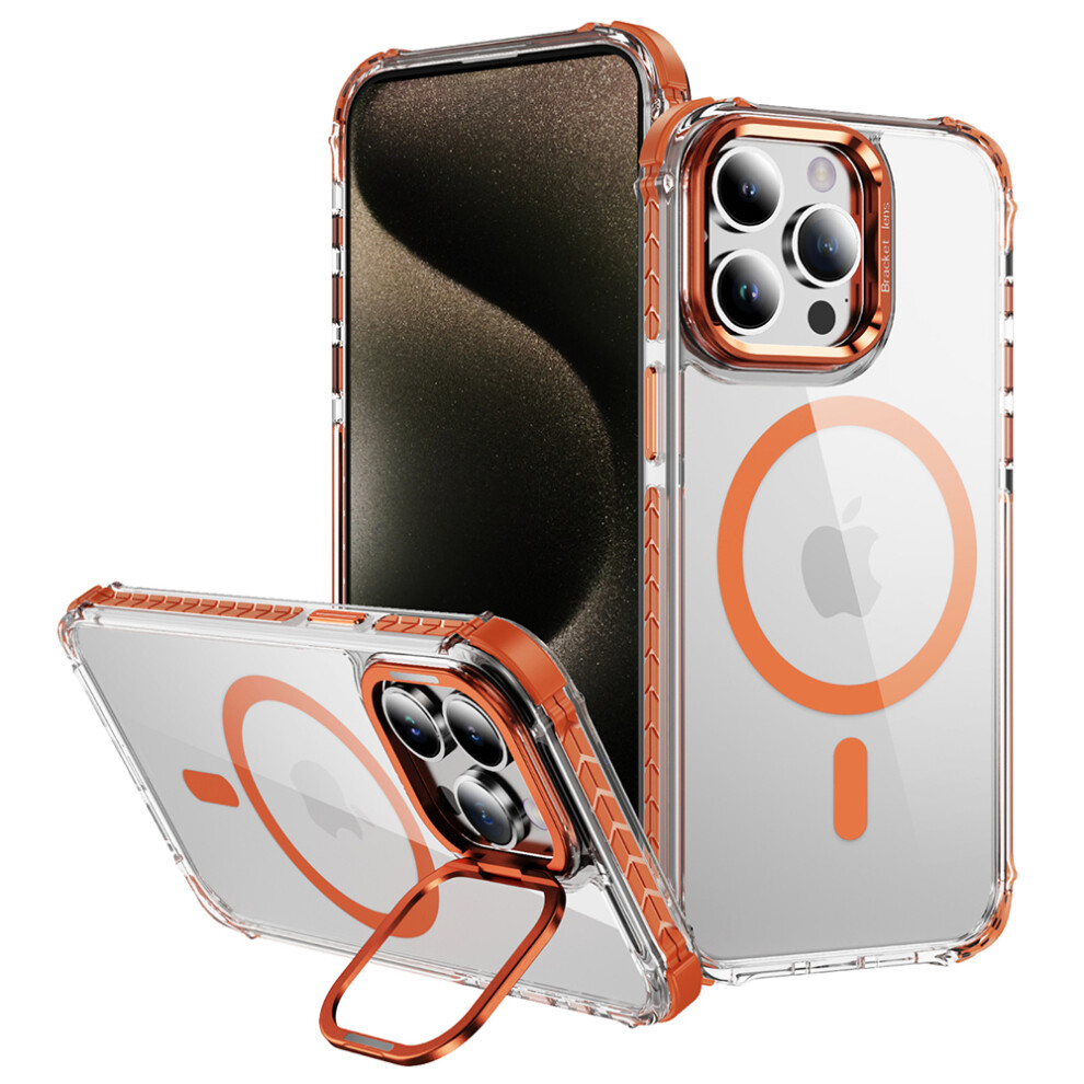 (Iphone 13 Pro Max, ) For Iphone 13 Pro Max Clear Phone Case With Lens Kickstand Cover Compatible With Magsafe Orange 6914288080965