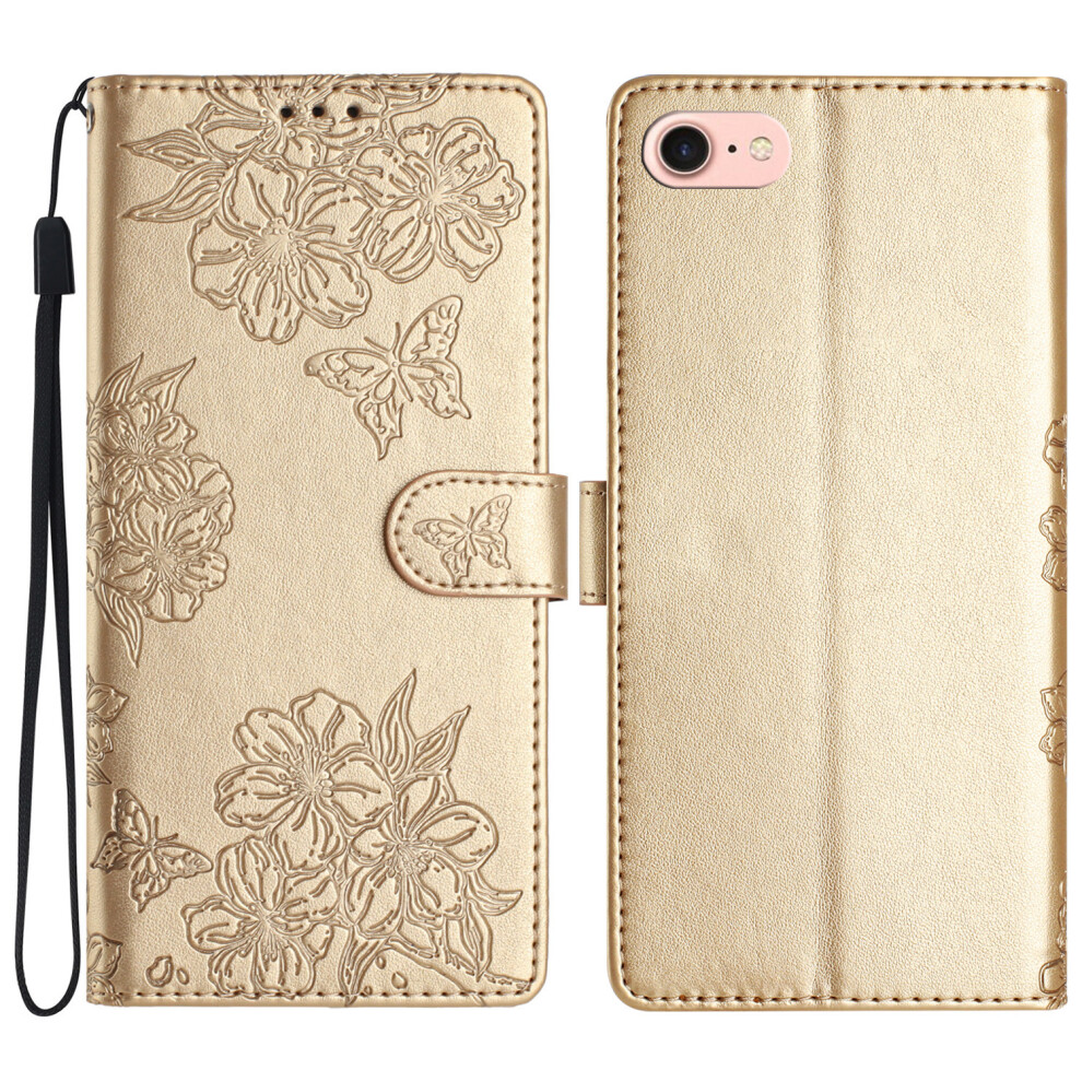(Iphone 16E, ) For Iphone 16E Case Butterfly Flower Drop-Proof Pu Leather Wallet Phone Cover Gold 6914283981991