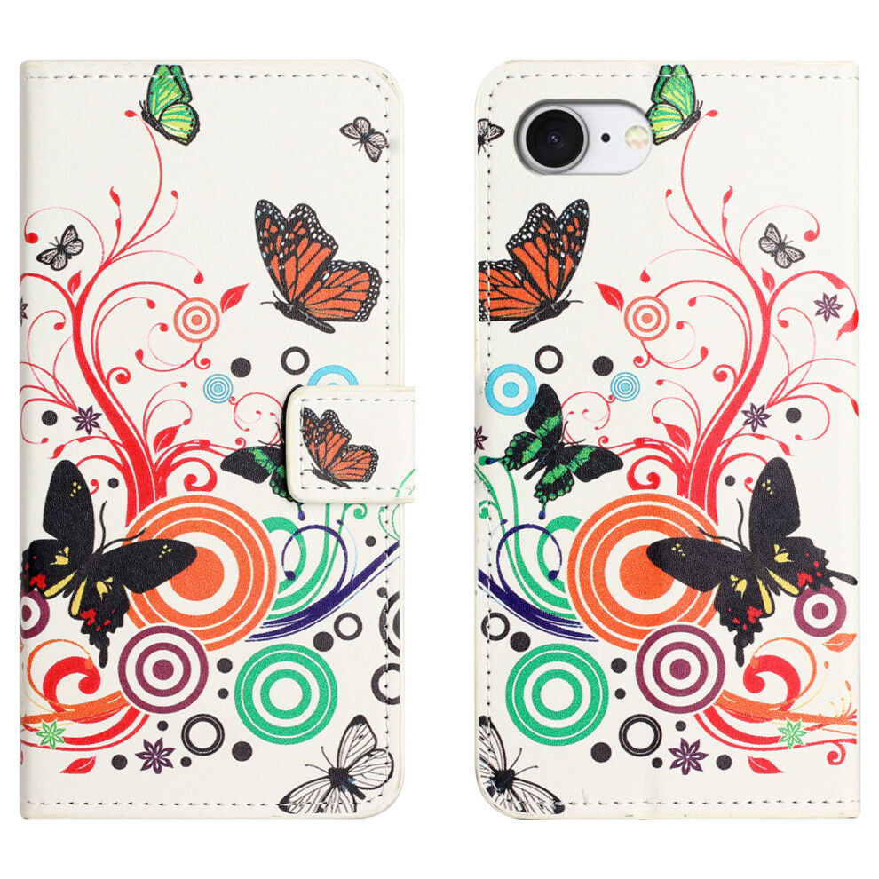 (Iphone 16E, Butterfly) For Iphone 16E Case Pattern Print Pu Leather Wallet Phone Cover White 6914281027578