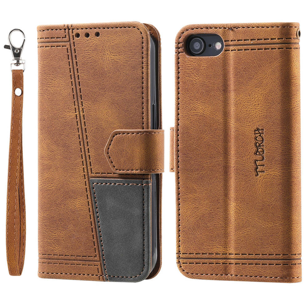 (Iphone 16E, ) Ttudrch Style 004 For Iphone 16E Leather Case Rfid Blocking Wallet Stand Phone Cover With Strap Brown 6914287470224