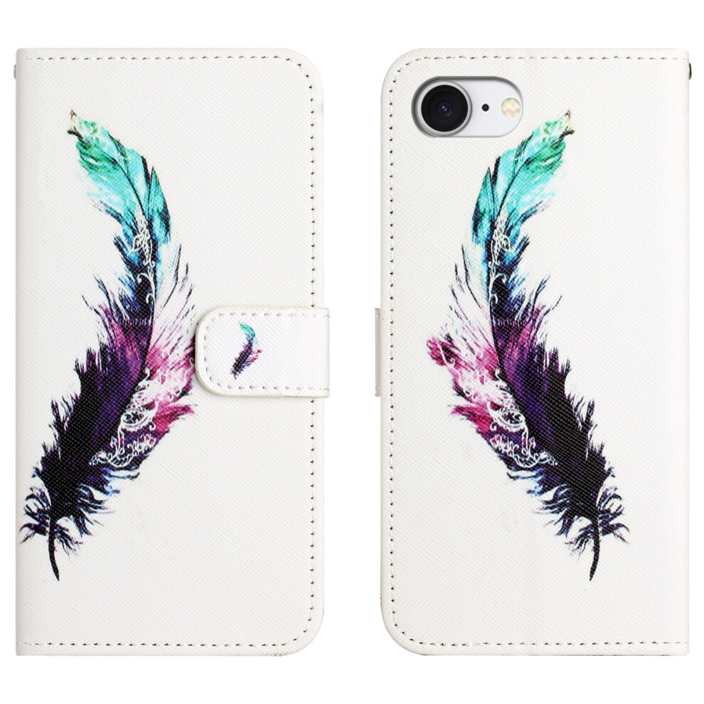 (Iphone 16E, Feather) For Iphone 16E Case Pattern Print Pu Leather Wallet Phone Cover Cross Texture 6914282426752