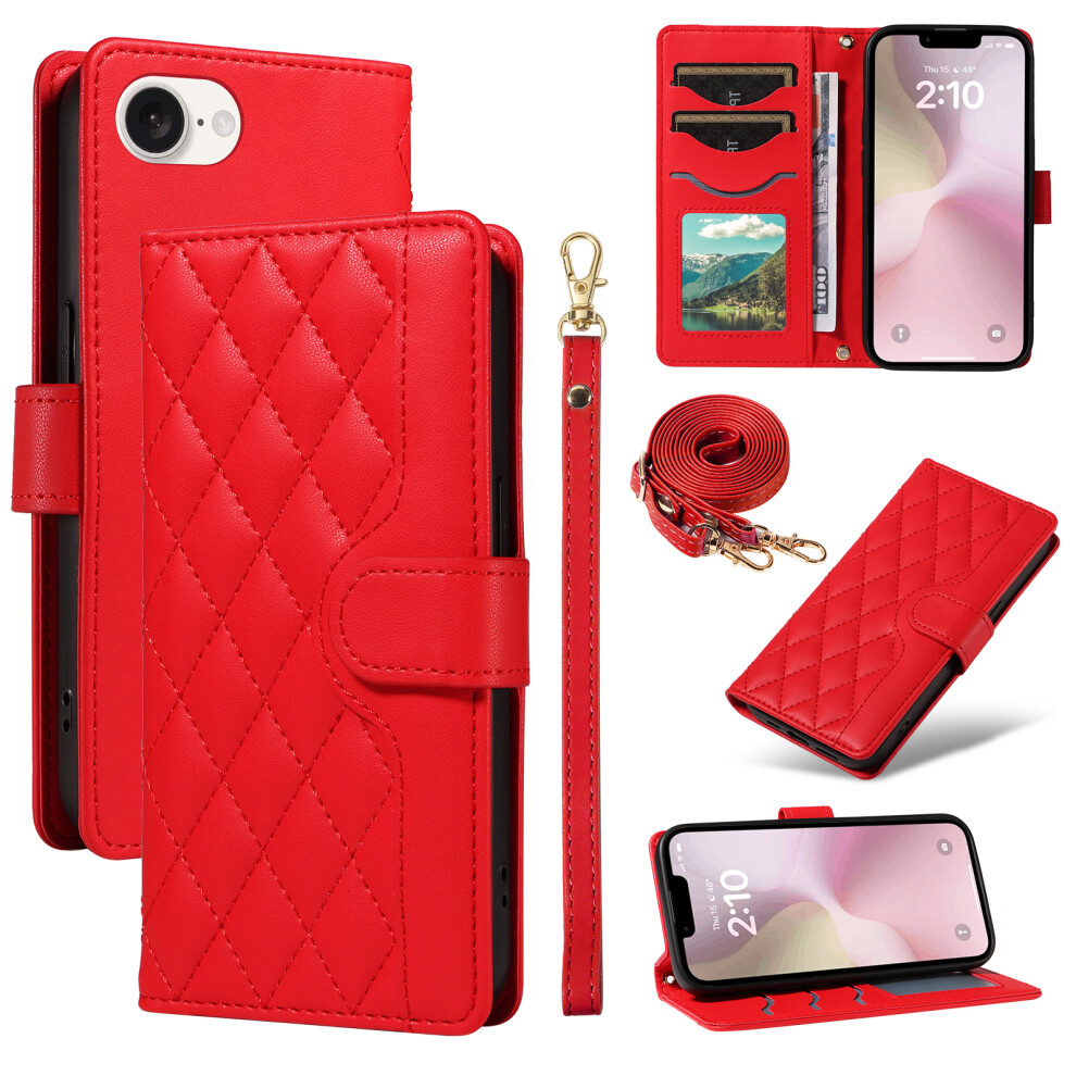 (Iphone 16E, ) For Iphone 16E Wallet Case Rhombus Leather Phone Cover Red 6914280377780