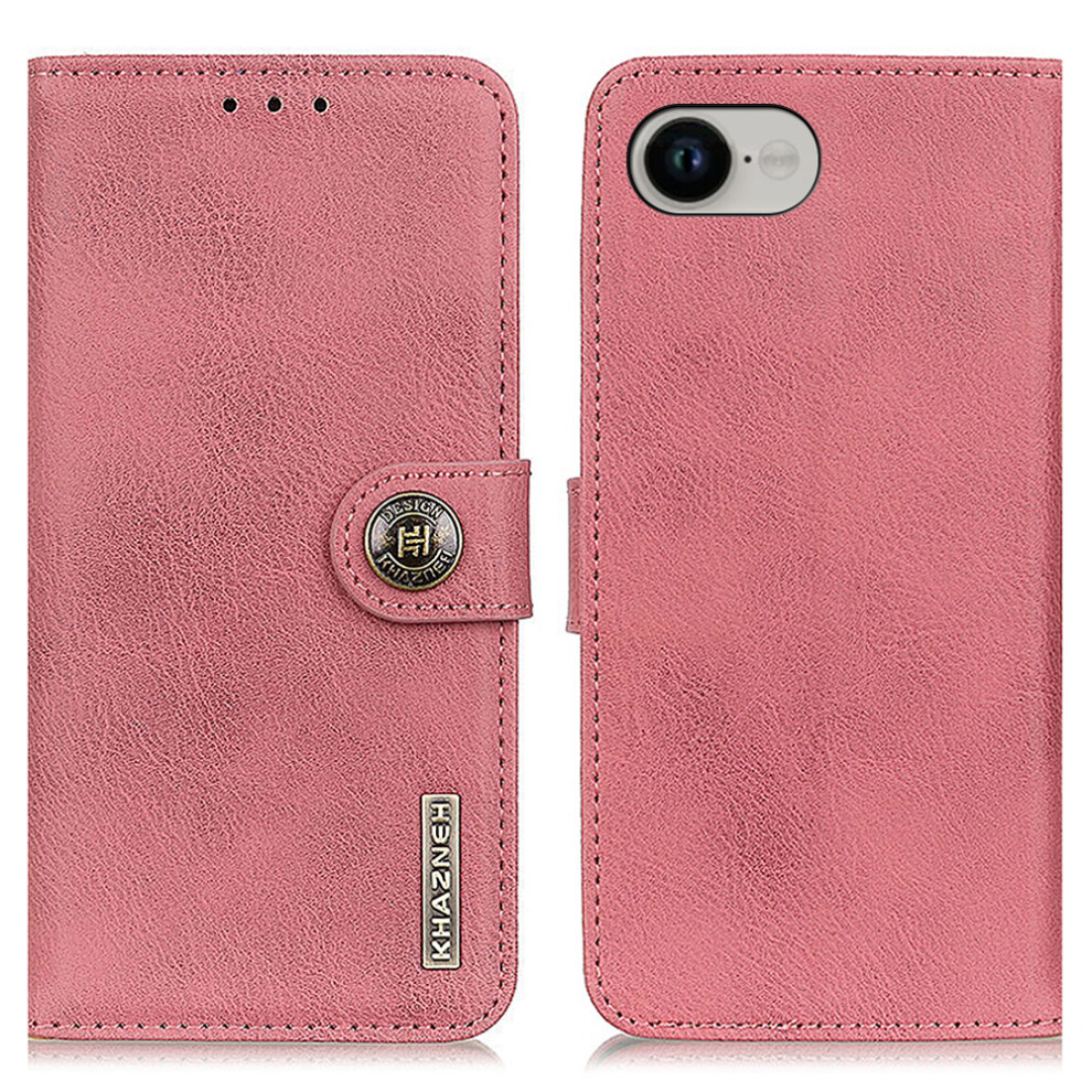 (Iphone 16E, ) Khazneh For Iphone 16E Wallet Case Cowhide Texture Leather Flip Phone Cover Pink 6914287789715
