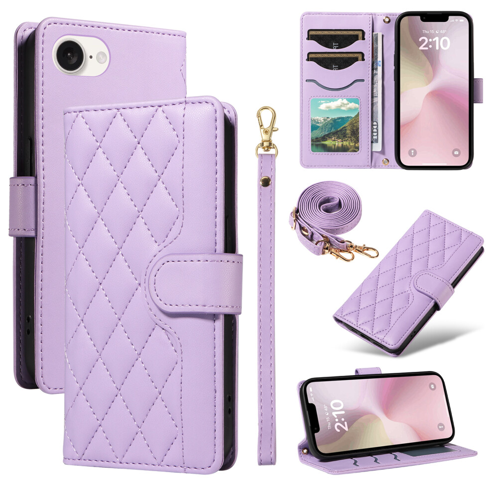 (Iphone 16E, Light ) For Iphone 16E Wallet Case Rhombus Leather Phone Cover Purple 6914286316301