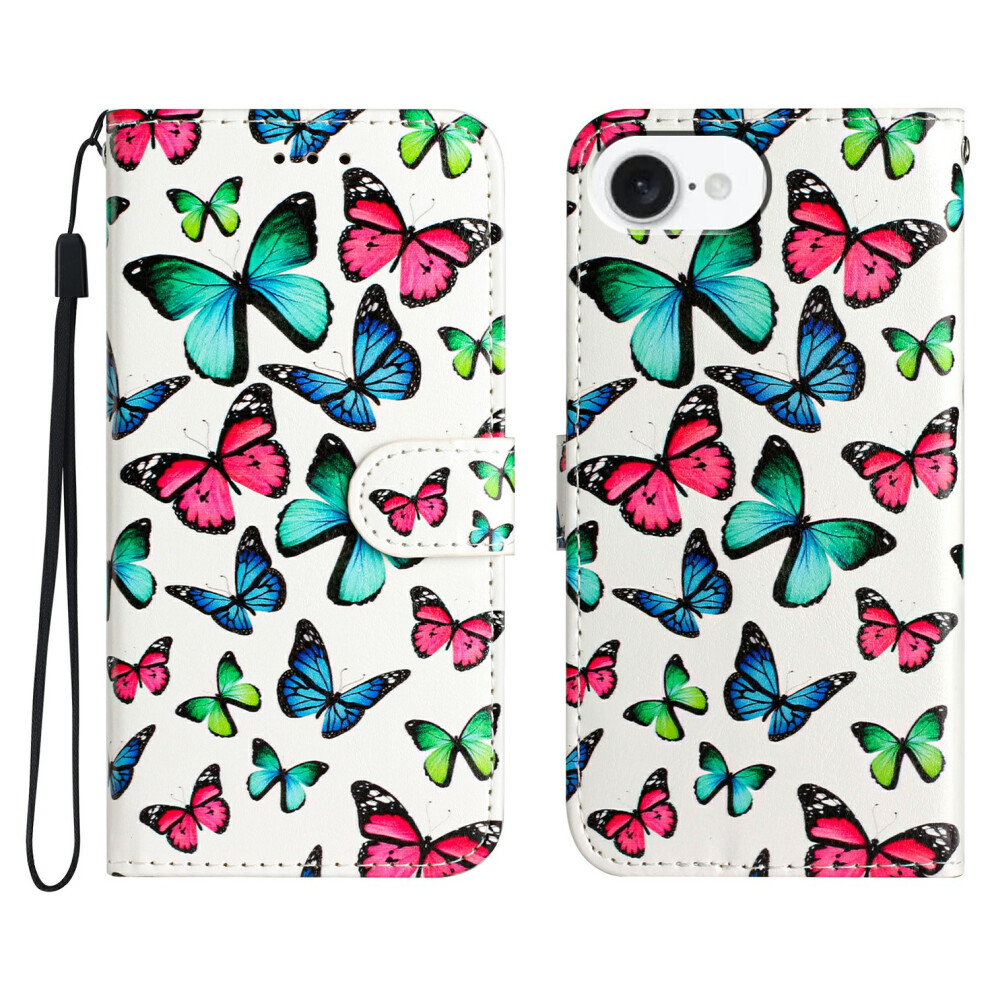 (Iphone 16E, Butterflies) For Iphone 16E Wallet Case Printed Pattern Design Leather Phone Cover 6914281125076