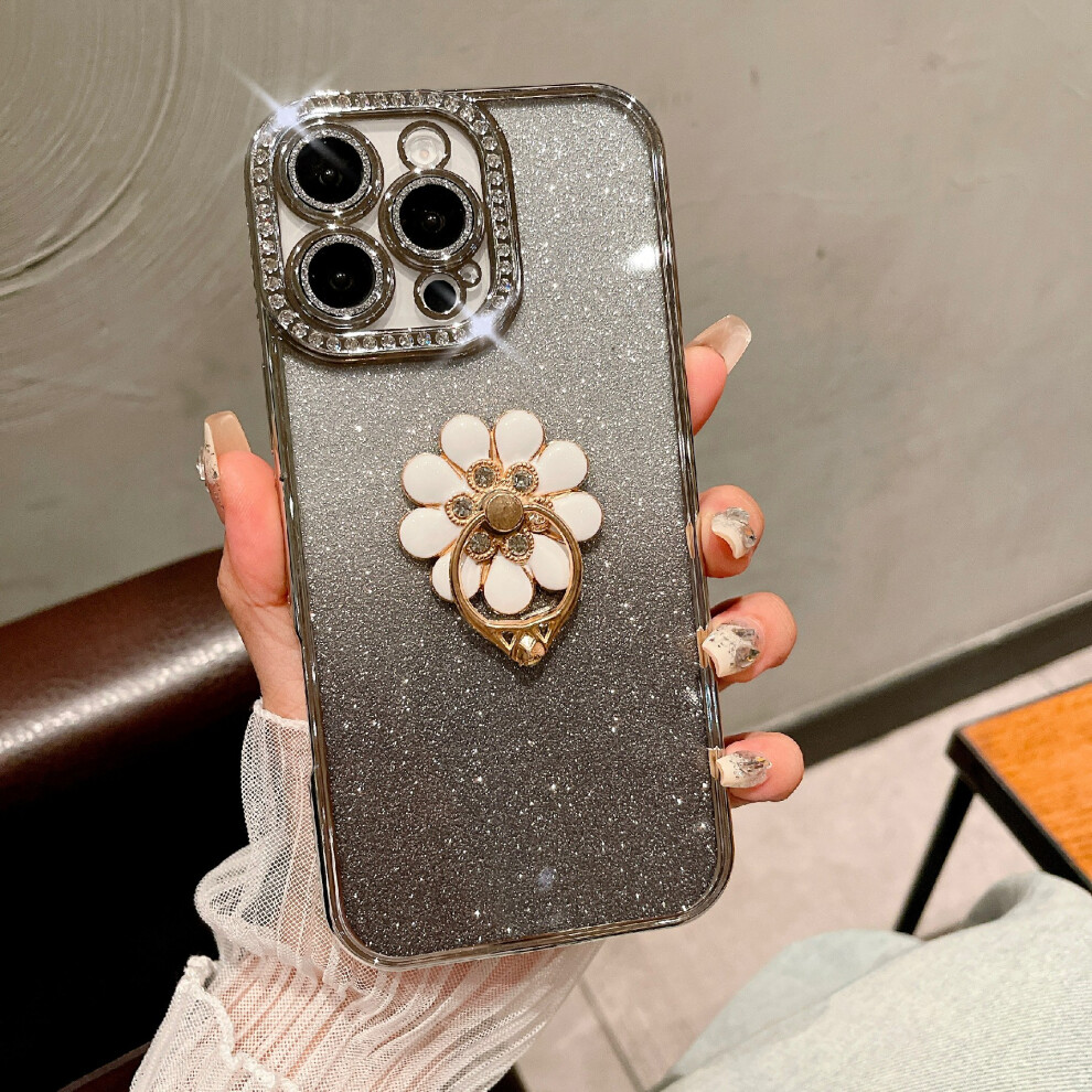 (Iphone 16 Pro Max, ) For Iphone 16 Pro Max Case Electroplated Edge Kickstand Phone Cover With Camera Lens Film Silver 6914282477082