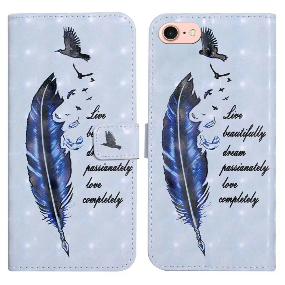 (Iphone 16E, Feather) For Iphone 16E Case 3D Creative Pattern Pu Leather Stand Phone Cover Blue 6914287918702