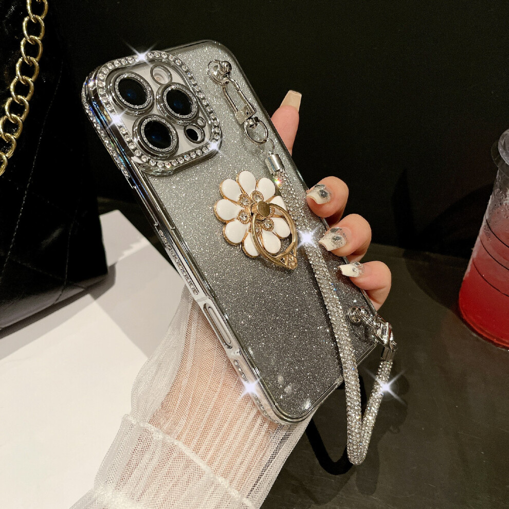 (Iphone 16 Pro Max, ) For Iphone 16 Pro Max Case With Rhinestones Strap Kickstand Phone Cover Built In Lens Film Silver 6914280086217