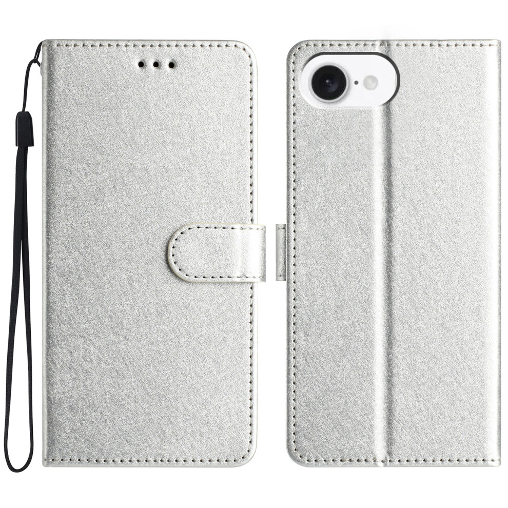 (Iphone 16E, ) For Iphone 16E Wallet Case Leather Folio Phone Cover Magnetic Clasp Silver 6914280815428
