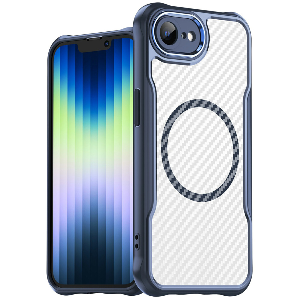 (Iphone 16E, ) For Iphone 16E Case Compatible With Magsafe Hybrid Phone Cover Carbon Fiber Blue 6914286701237