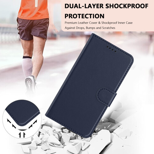 (iPhone 16e, Blue) For iPhone 16e Leather Case Wallet Stand Solid Color Anti Drop Phone Cover 2