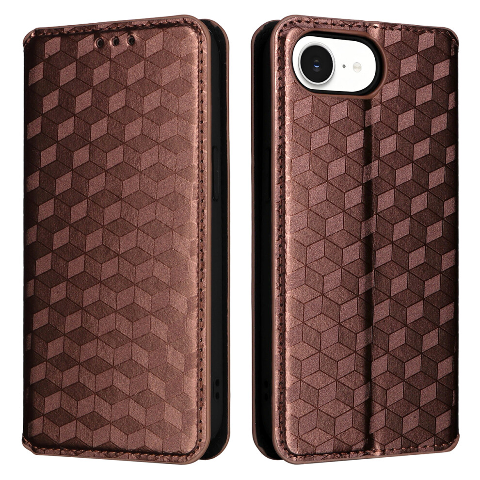 (Iphone 16E, ) For Iphone 16E Case Wallet Rhombus Imprinted Leather Phone Cover Brown 6914289848175