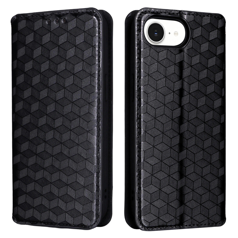 (Iphone 16E, ) For Iphone 16E Case Wallet Rhombus Imprinted Leather Phone Cover Black 6914285956522