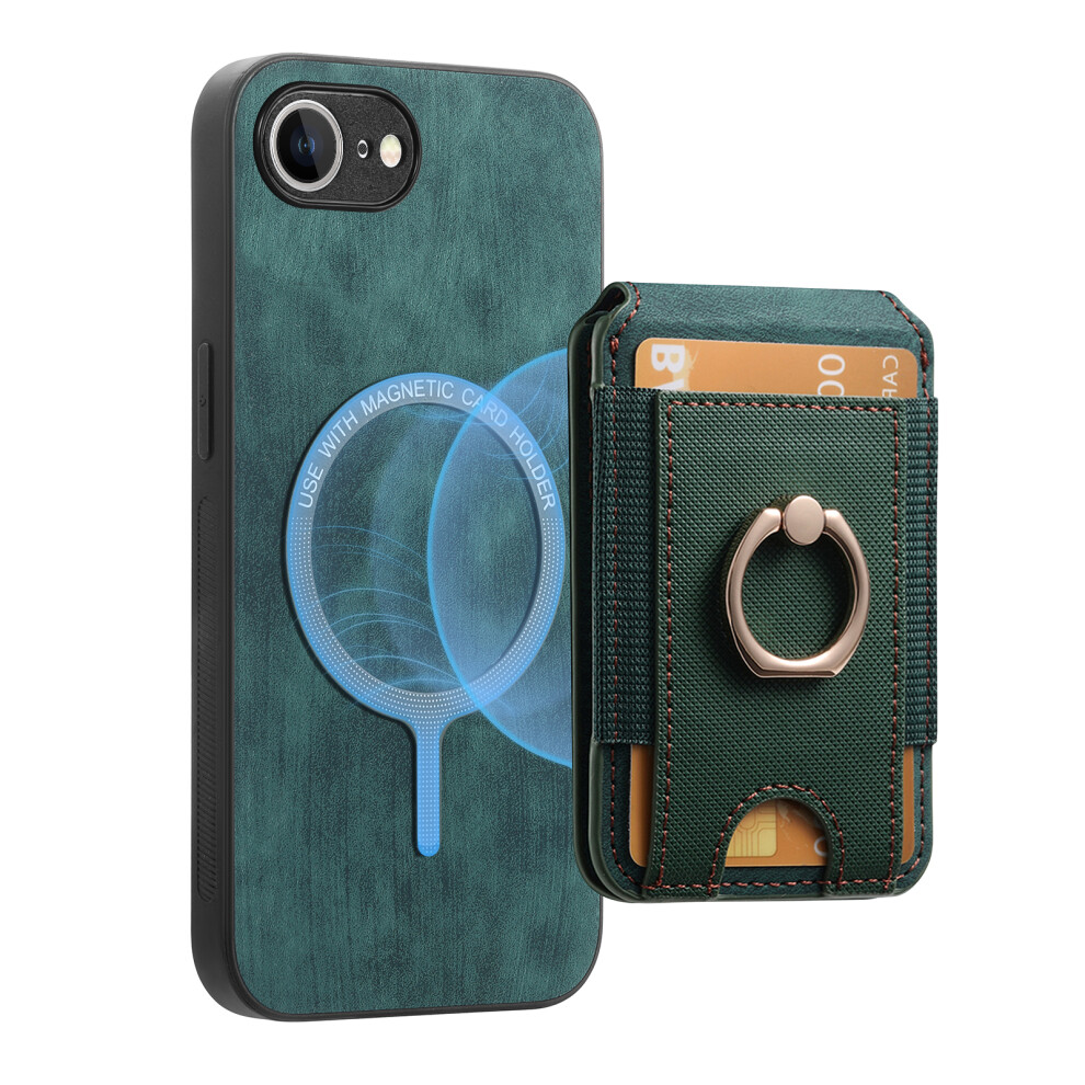 (Iphone 16E, ) For Iphone 16E Case Compatible With Magsafe Leather Back Cover With Detachable Card Holder Kickstand Green 6914287623323