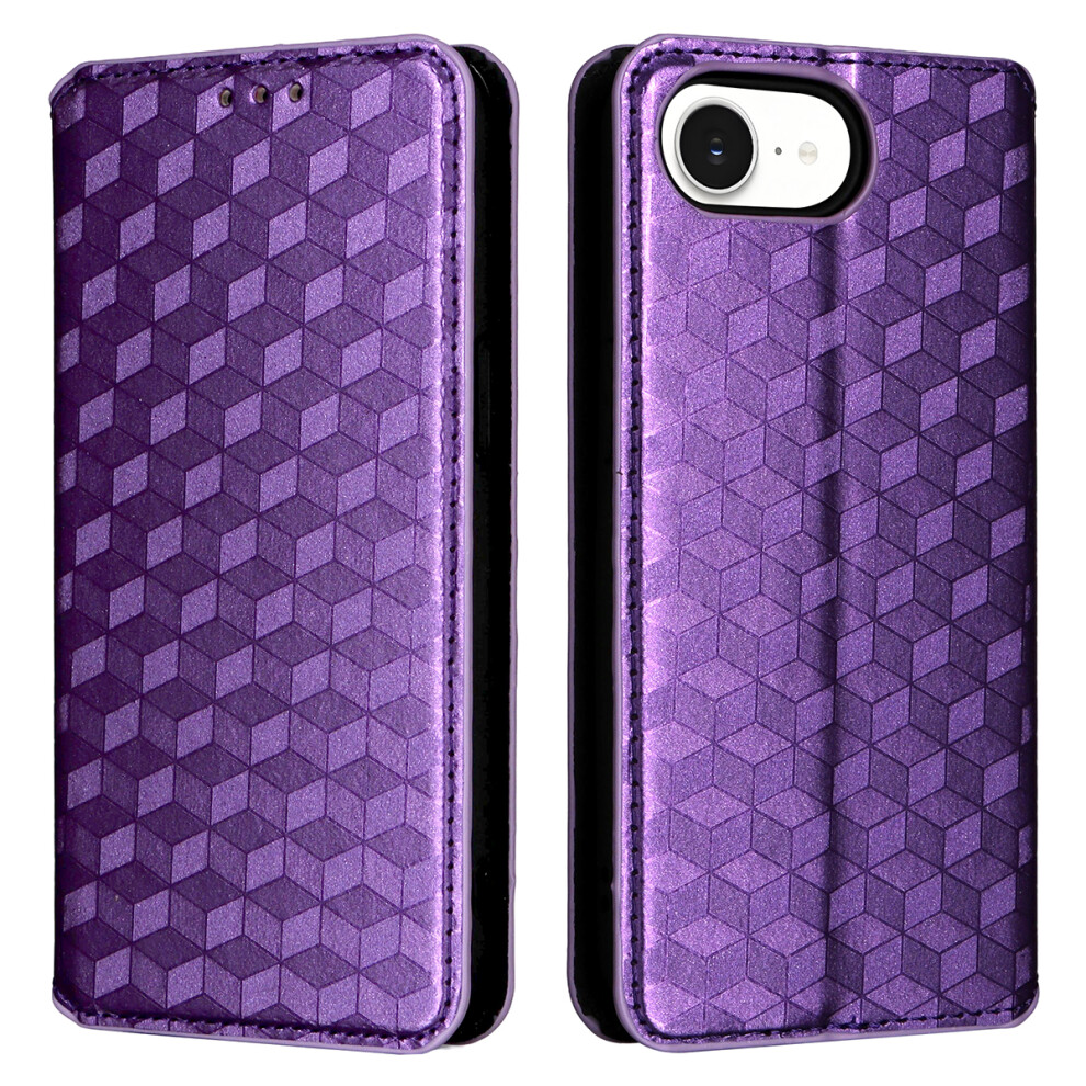 (Iphone 16E, ) For Iphone 16E Case Wallet Rhombus Imprinted Leather Phone Cover Purple 6914280674278
