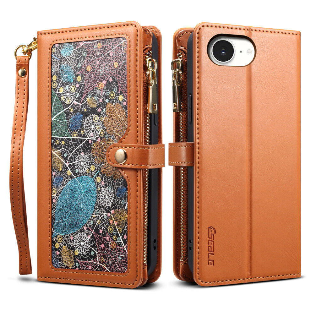 (Iphone 16E, ) Eseble Galaxy Series For Iphone 16E Case Leather Zipper Phone Cover Rfid Blocking Brown 6914280241043