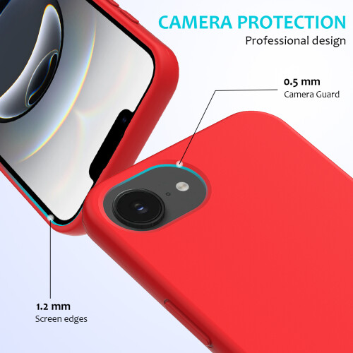 (iPhone 16e, Red) For iPhone 16e Case Drop Proof Liquid Silicone Soft Lining Back Phone Cover 1