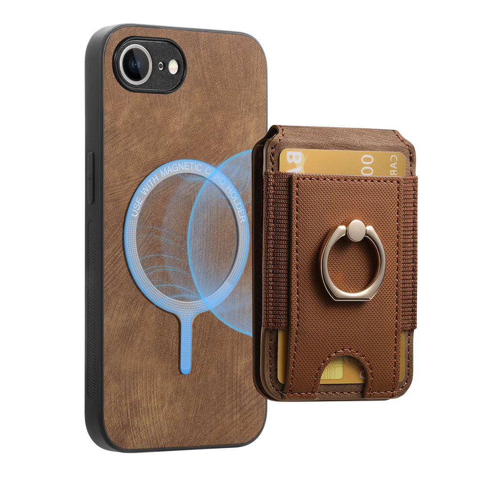 (Iphone 16E, ) For Iphone 16E Case Compatible With Magsafe Leather Back Cover With Detachable Card Holder Kickstand Brown 6914285671470