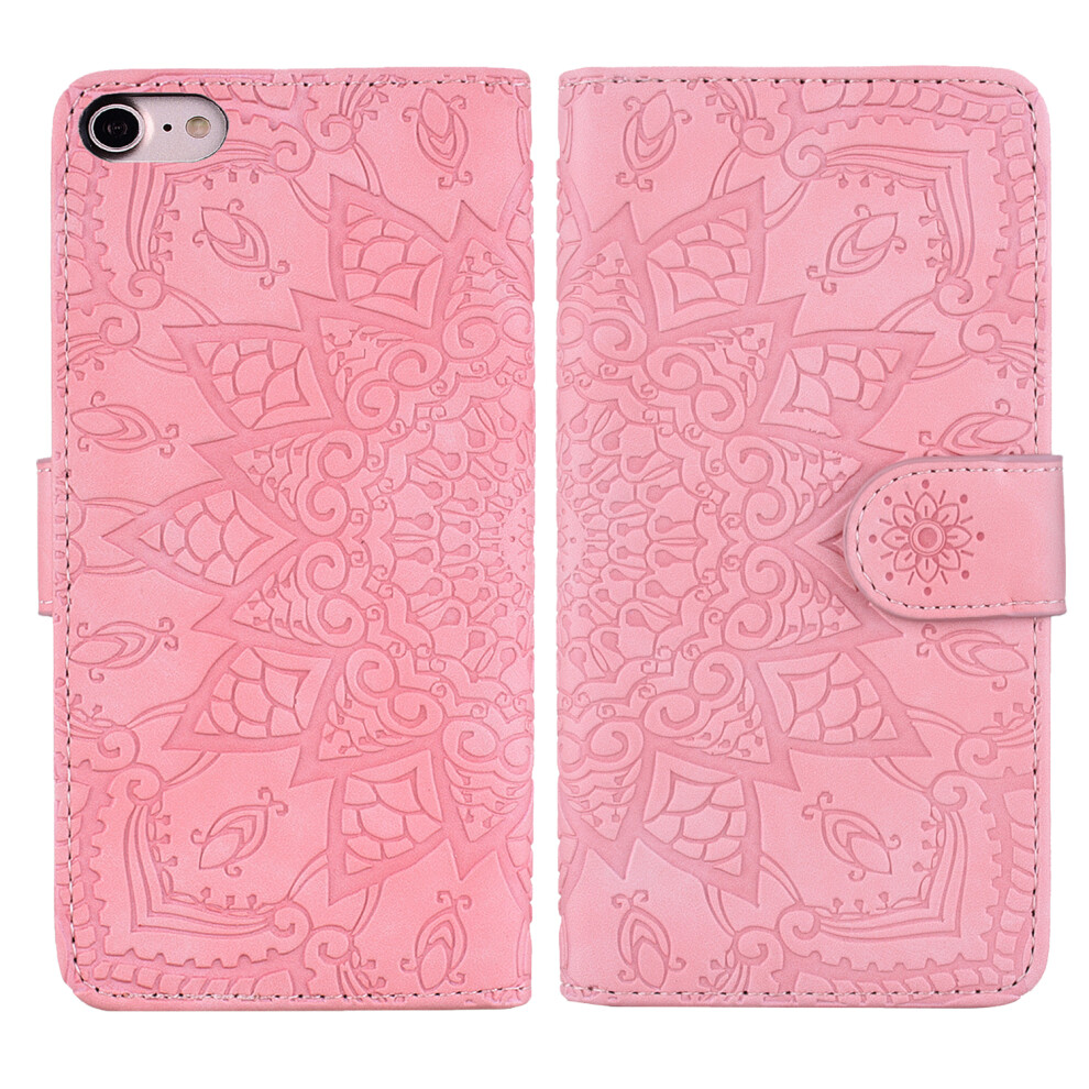 (Iphone 16E, ) For Iphone 16E Case Pu Leather Wallet Flip Phone Cover Flower Imprinted Pink 6914282181705