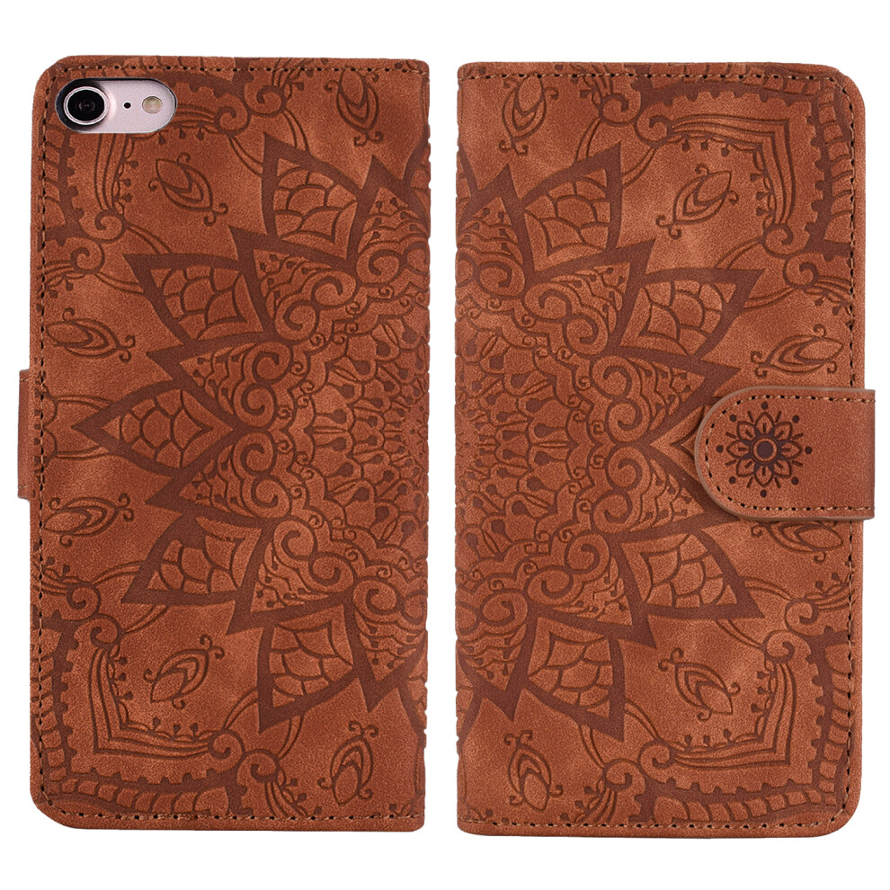 (Iphone 16E, ) For Iphone 16E Case Pu Leather Wallet Flip Phone Cover Flower Imprinted Brown 6914280545509