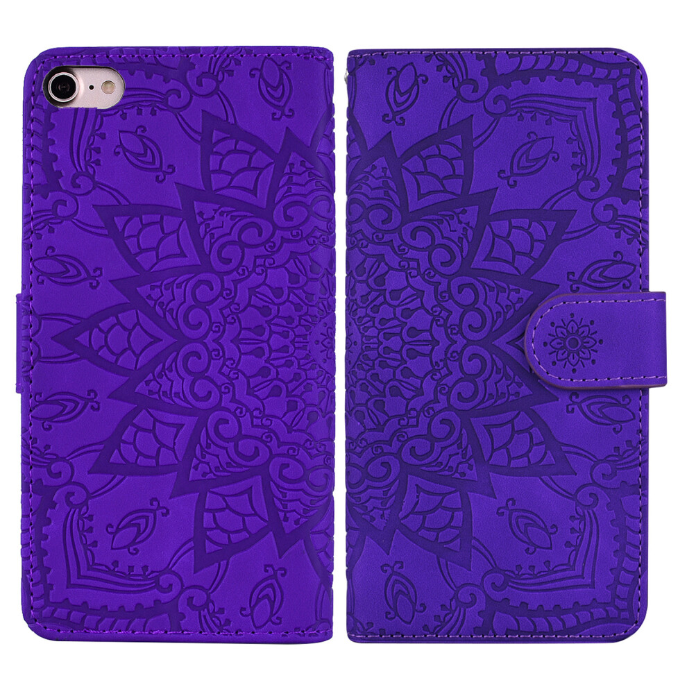 (Iphone 16E, ) For Iphone 16E Case Pu Leather Wallet Flip Phone Cover Flower Imprinted Purple 6914289718706