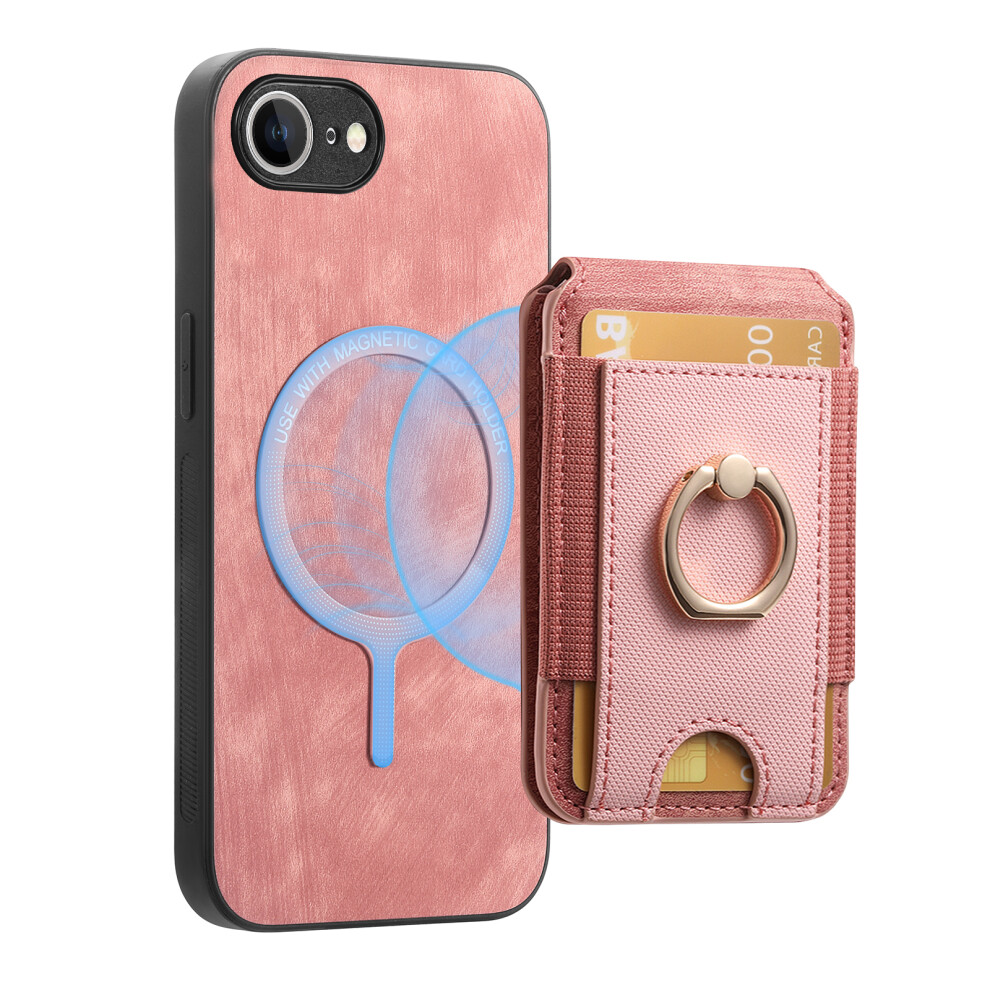 (Iphone 16E, ) For Iphone 16E Case Compatible With Magsafe Leather Back Cover With Detachable Card Holder Kickstand Pink 6914283719624