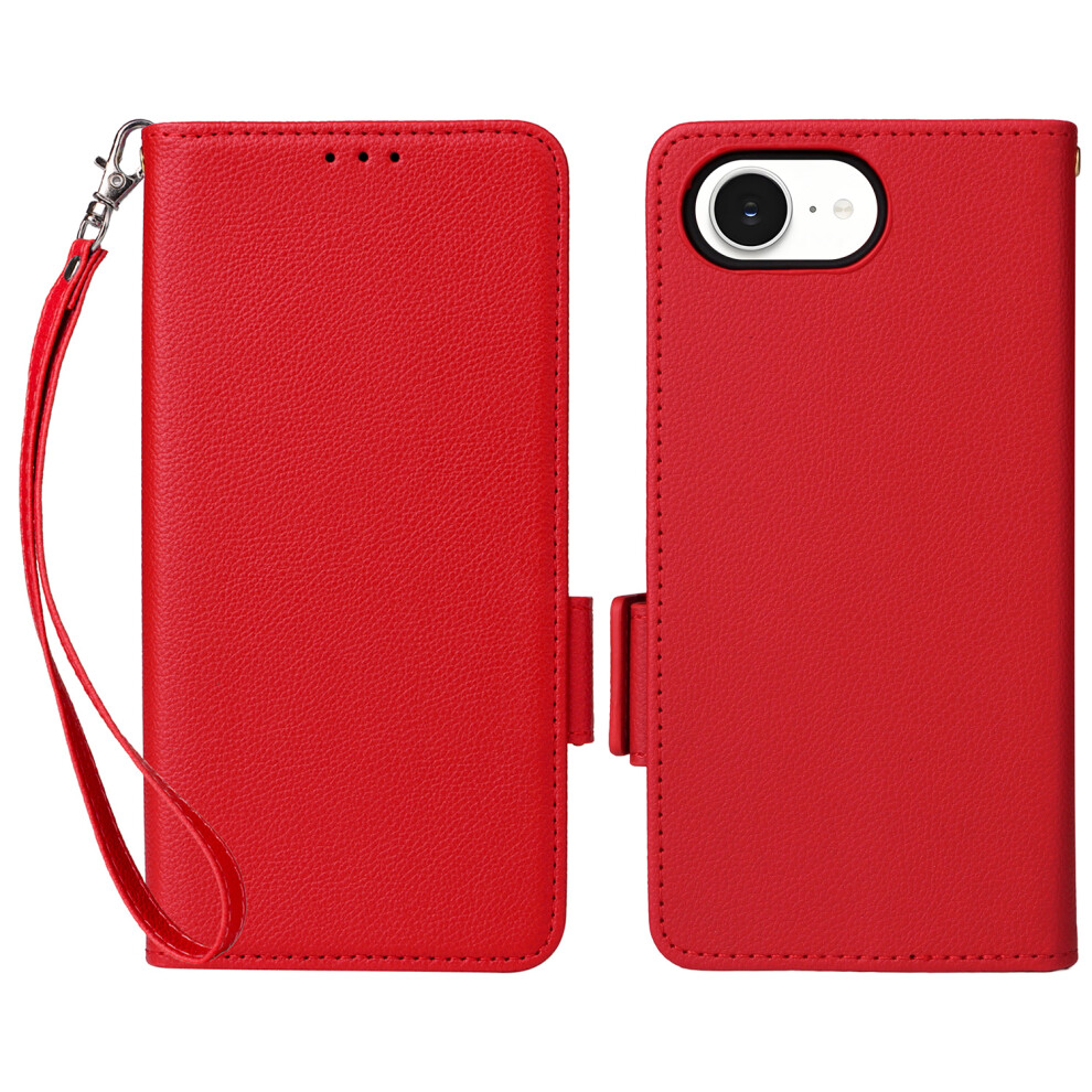 (Iphone 16E, ) For Iphone 16E Case With Wrist Strap Litchi Texture Pu Leather Wallet Phone Cover Red 6914289291766
