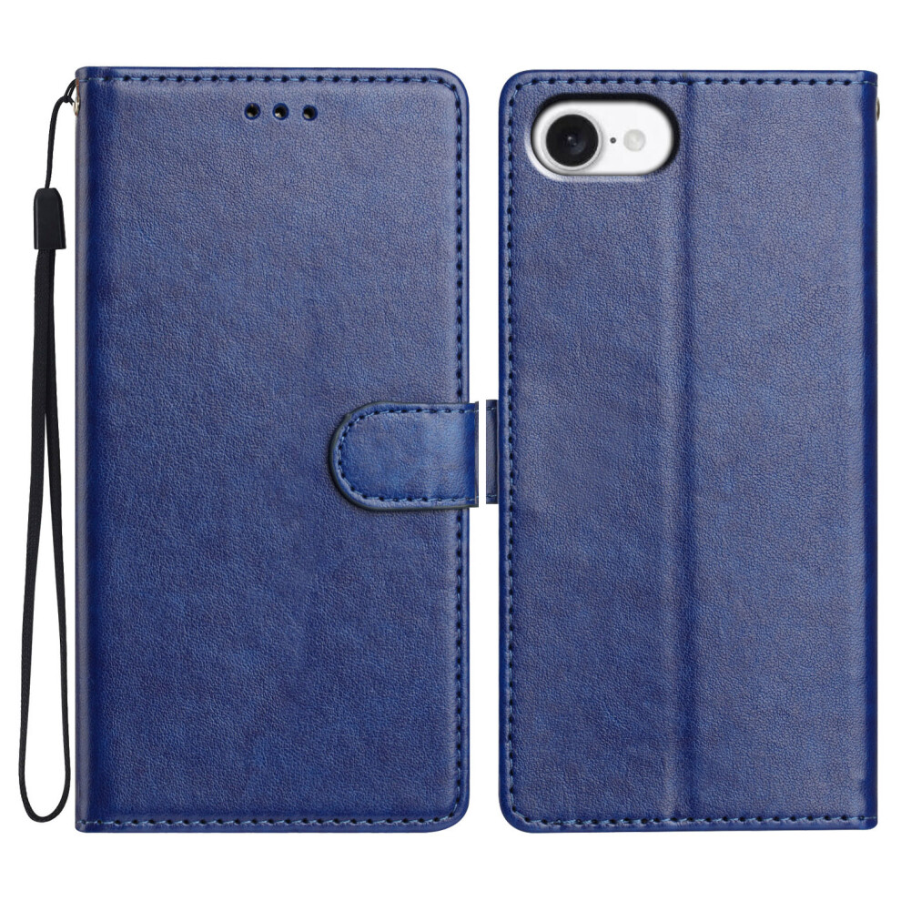 (Iphone 16E, ) For Iphone 16E Leather Case Wallet Stand Phone Cover With Handy Strap Blue 6914285180323