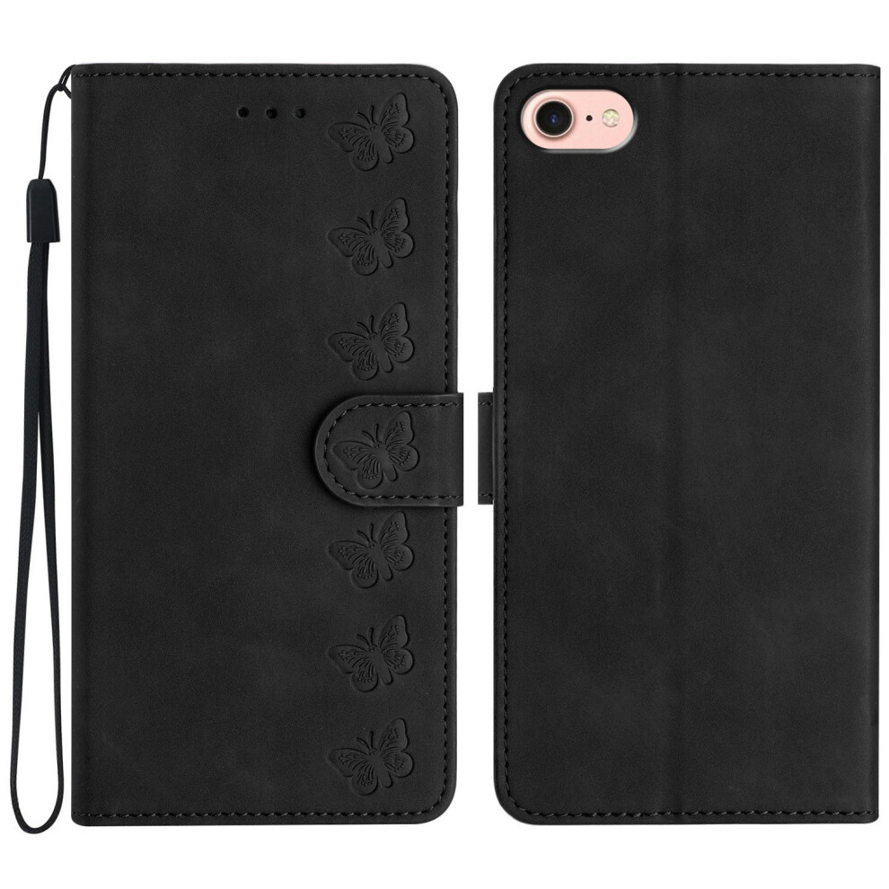 (Iphone 16E, ) For Iphone 16E Case Imprinted Butterfly Leather Wallet Phone Cover Black 6914288998505