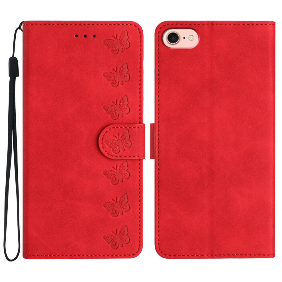 (Iphone 16E, ) For Iphone 16E Case Imprinted Butterfly Leather Wallet Phone Cover Red 6914287818606